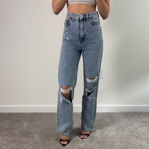 H&M distressed straight leg denim